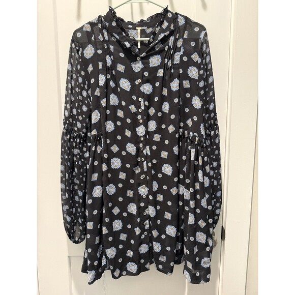 FREE PEOPLE Medallion Print Turn Turn Relaxed Fit Long Sleeve Mini Dress Medium - Picture 3 of 9